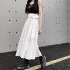 Tie-strap Plain Midi A-line Skirt White - One Size