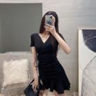 Short-sleeve Drawcord A-line Mini Dress