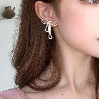 Rhinestone Bow Earring 1 Pair - 925 Silver - As Shown In Figure - One Size