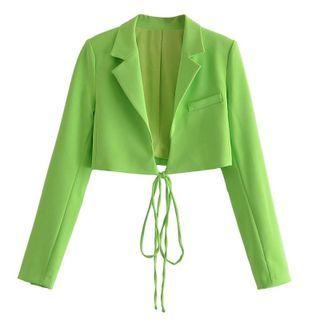 Plain Tie-strap Cropped Blazer