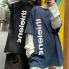 Mock Two-piece Lettering Long-sleeve Oversize T-shirt