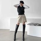 Inset Shorts Band-waist Slit-front Mini Skirt
