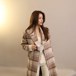 Handmade Alpaca Blend Plaid Wrap Coat