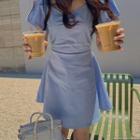 Plain Short-sleeve Tie-waist Mini A-line Dress
