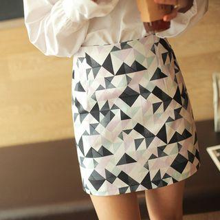Band-waist Patterned Mini Dress