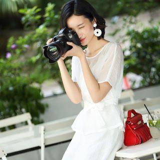 Set: Tie-waist Top + Wide-leg Pants