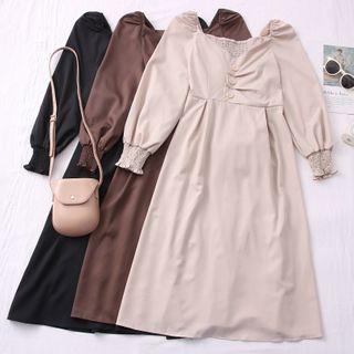 Puff-sleeve Ruched Midi Dress