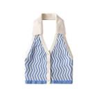 Halter-neck Printed Collared Top Blue - One Size