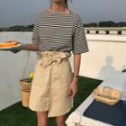 Striped Short-sleeve T-shirt / Asymmetric A-line Skirt