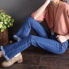 Fringed Trim Cropped Boot-cut Jeans