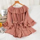 Ruffled Puff-sleeve Romper