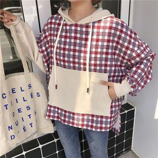 Plaid Dip Back Hoodie As Shown In Figure - One Size
