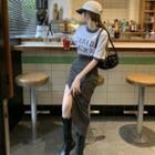 Two-tone Lettering T-shirt + Plain Asymmetrical Skirt