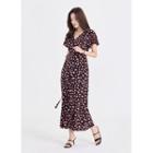Bell-sleeve Heart Leopard Maxi Wrap Dress