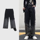 Gradient Frayed Wide Leg Jeans