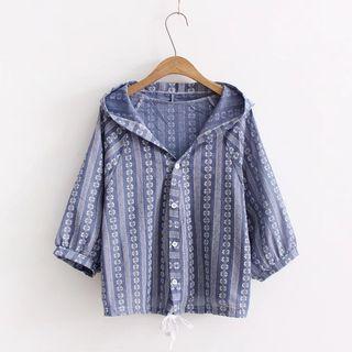 3/4-sleeve Hooded Buttoned Thin Jacket
