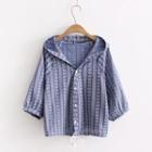 3/4-sleeve Hooded Buttoned Thin Jacket