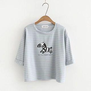 Zebra Stripe Elbow-sleeve T-shirt