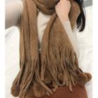 Pompom-accent Fringed Scarf