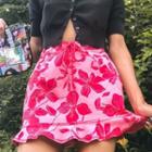 Tie-waist Floral Print Ruffled Mini Skirt