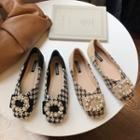 Faux Pearl Buckle Houndstooth Flats