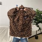 Leopard Fleece Hoodie Leopard - Brown - One Size