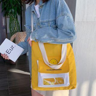Two-way Chick Print Canvas Tote Bag