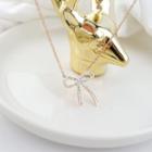 Stainless Steel Bow Pendant Necklace Xl3081 - Gold & White - One Size