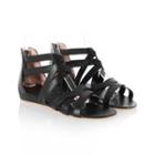 Faux-leather Strappy Wedge Sandals