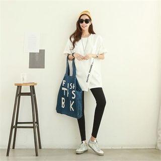 Short-sleeve Letter Slit T-shirt