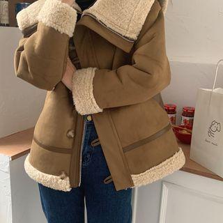 Faux Shearling Zip Jacket Brown - One Size