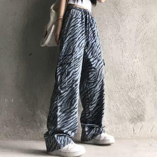High Waist Zebra Print Loose Fit Pants