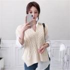 Set: Plain Shirt + Sleeveless Slit-hem Knit Vest