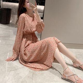 Long-sleeve Floral Midi A-line Dress / Camisole Top