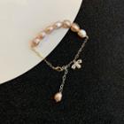 Bee Rhinestone Freshwater Pearl Bracelet Gold - One Size