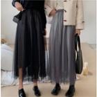 High-waist Glitter Pleated Sheer Skirt