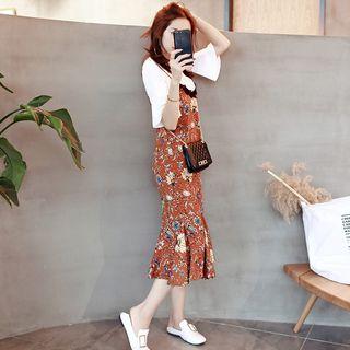 Set: Bell Sleeve Top + Floral Ruffle Dress
