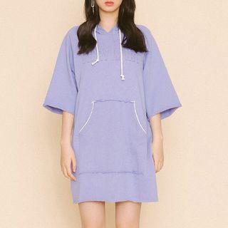 Elbow-sleeve Mini Hoodie Dress