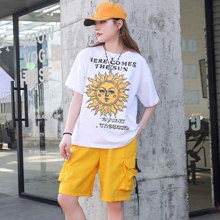 Set: Short-sleeve Sun Print T-shirt + Cargo Shorts