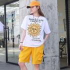 Set: Short-sleeve Sun Print T-shirt + Cargo Shorts