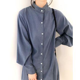 Mandarin Collar Lantern-sleeve Shirtdress