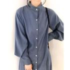Mandarin Collar Lantern-sleeve Shirtdress