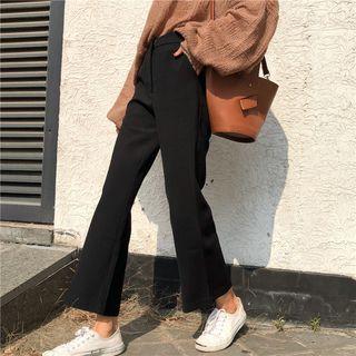 Plain High-waist Cropped Boot-cut Dress Pants