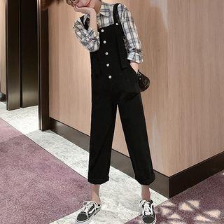 Plaid Shirt / Denim Dungaree Pants