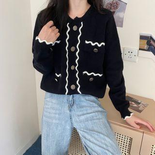 Contrast Trim Plain Knit Cardigan