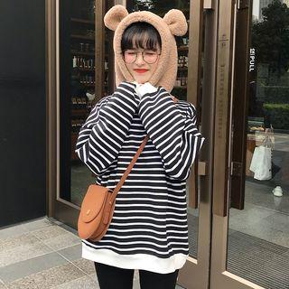 Bear Ear Striped Hoodie