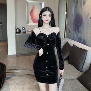 Spaghetti Strap Velvet Dress / Long-sleeve Top