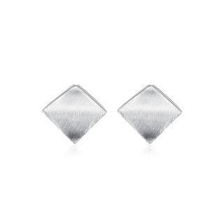 Sterling Silver Simple Fashion Geometric Diamond Stud Earrings Silver - One Size