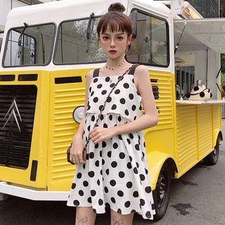 Sleeveless Polka Dot A-line Mini Dress As Shown In Figure - One Size