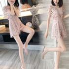 Lace Short-sleeve Wide-leg Playsuit / Mini A-line Dress